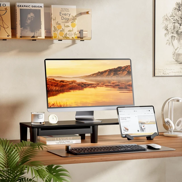 Alt view image 2 of 5 - PEGZONE Ergonomic Monitor Stand Riser with Storage Drawer