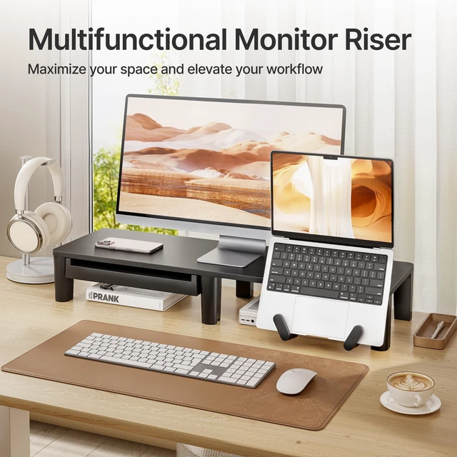 Alt view image 4 of 5 - PEGZONE Ergonomic Monitor Stand Riser with Storage Drawer