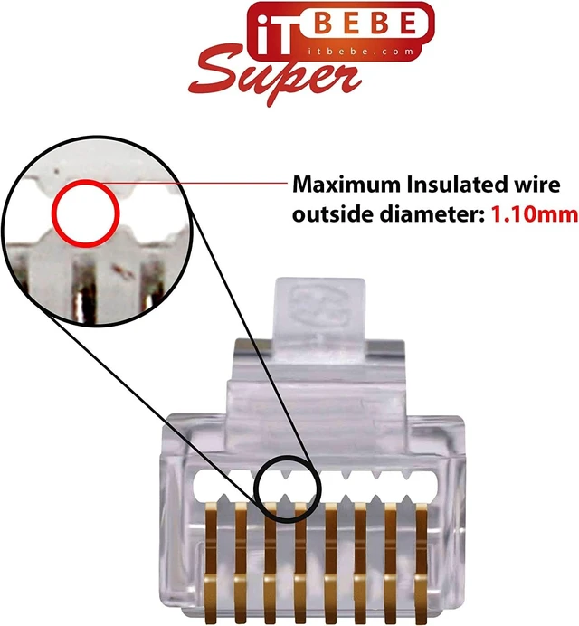 Alt view image 2 of 5 - ITBEBE 300 Pieces RJ45 Cat6 Pass Through Connectors - Gold Plated Transparent Passthrough Ethernet Insert Crimp Connector UTP Network Plug for 24 AWG Cables (300 Pieces)