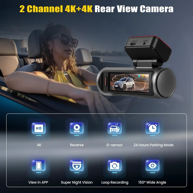 Alt view image 2 of 5 - 4K Dual Dash Cam Front and Rear, 4K FHD Car Camera,Dash Camera for Cars Car Camera with WiFi App Control 150 Wide Angle Night Vision G-Sensor Loop Recording 24H Parking Monitoring