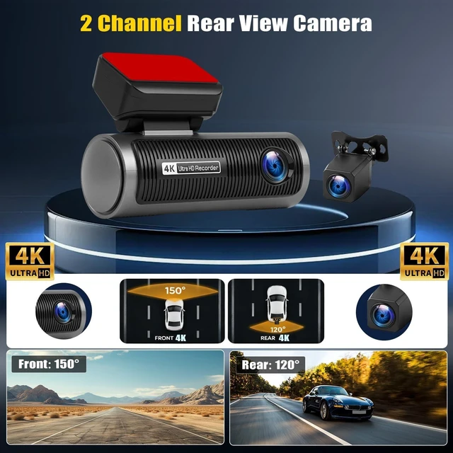 Alt view image 3 of 5 - 4K Dual Dash Cam Front and Rear, 4K FHD Car Camera,Dash Camera for Cars Car Camera with WiFi App Control 150 Wide Angle Night Vision G-Sensor Loop Recording 24H Parking Monitoring