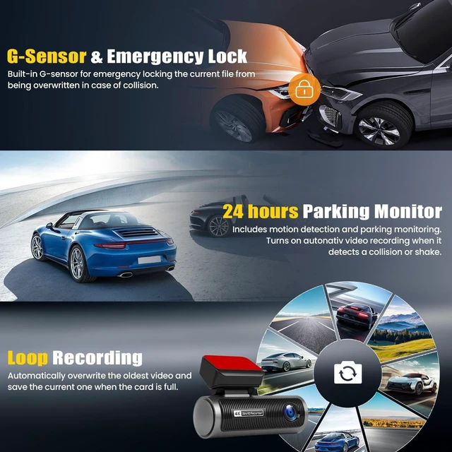 Alt view image 4 of 5 - 4K Dual Dash Cam Front and Rear, 4K FHD Car Camera,Dash Camera for Cars Car Camera with WiFi App Control 150 Wide Angle Night Vision G-Sensor Loop Recording 24H Parking Monitoring