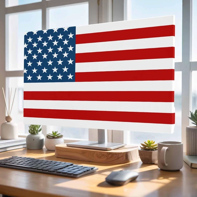 Alt view image 4 of 5 - American Flag TV Cover Indoor Elastic TVs Screen Protector, USA Flag Monitor Covers Inside Dust Proof Slipcover, Blue Star Red Striped 75 Inch TV Cover for Flat or Curved TVs