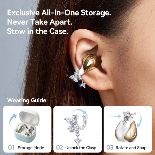Alt view image 5 of 5 - Linklike C-Flow Couture Edition: Butterfly Clip-on EarbudsCerulean Gold