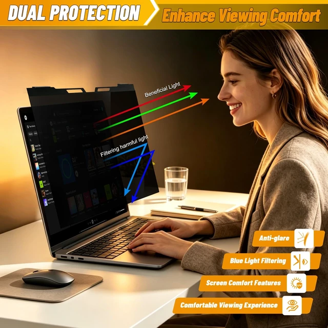 Alt view image 4 of 5 - 15.6 Inch Hanging Laptop Privacy Screen, Blue Light Filter, Anti-Glare