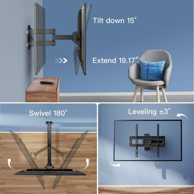 Alt view image 4 of 5 - PERLESMITH Full Motion TV Wall Mount for 26-55 inch Flat Curved Screen TV up to 70lbs, Corner TV Wall Mount TV Bracket with Articulating Arm Swivel Extension Tilt, TV Mount MAX VESA 400x400mm, PSMFK7