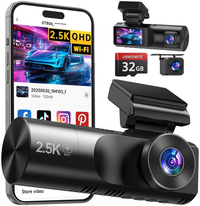 Main image of Veement 3 Channel Dash Cam Front and Rear with 32GB Included