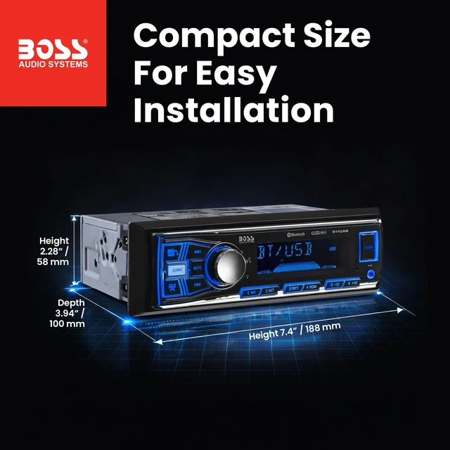 Alt view image 5 of 5 - BOSS Audio Systems 611UAB Single DIN Bluetooth Car Stereo, No DVD, USB