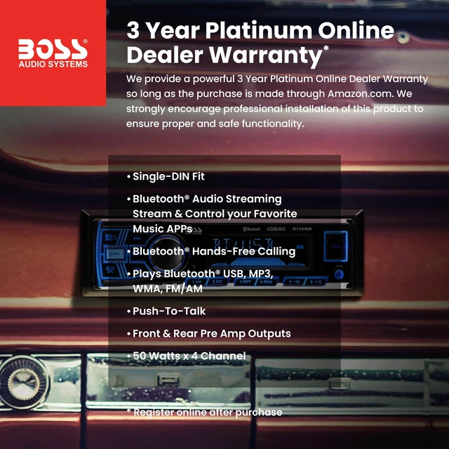 Alt view image 2 of 5 - BOSS Audio Systems 611UAB Single DIN Bluetooth Car Stereo, No DVD, USB