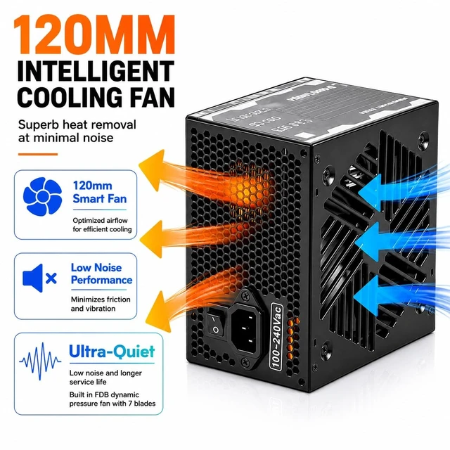 Alt view image 3 of 5 - Evounic 1200W Gaming Power Supply,Fully Modular 80 Plus Gold Certification, ATX 3.1 PSU, Support for PCIe 5.1 GPUs, semi-Passive 120mm Fan, LLC Technology, Single Rail, for Overclocked GPUs