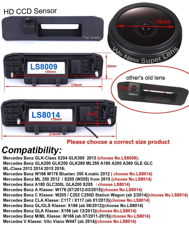 Alt view image 3 of 5 - Car Backup Camera Replacement for MB V ML M GLC GLA GL GLS CLA A C Vito Kasten Tourer W447 W448 114 119 W447 V250 W166 X253 GLC200L X156 GLA200 S205 A180 X166 C117 X117 W176 W205 C202 C250d A180