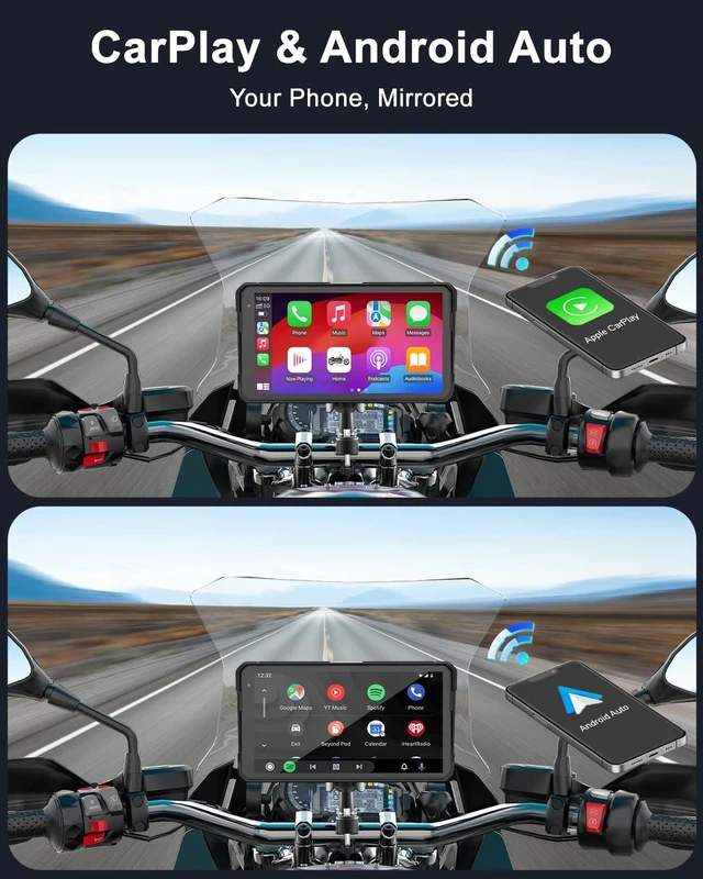 Alt view image 3 of 5 - 2K Motorcycle Dash Cam Front and Rear, 6" Carplay & Android Auto Screen