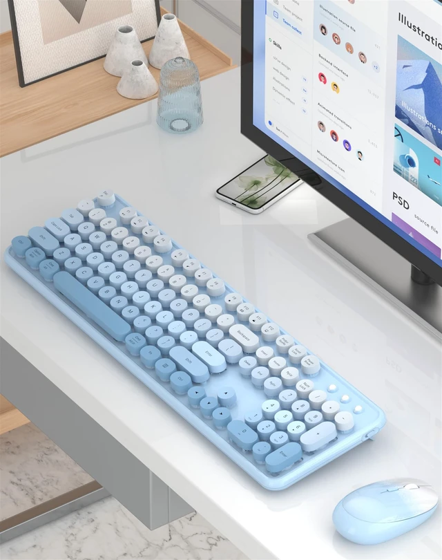 Alt view image 2 of 5 - COUTSALL Colorful Wireless Keyboard and Mouse Combo (Blue Colorful)
