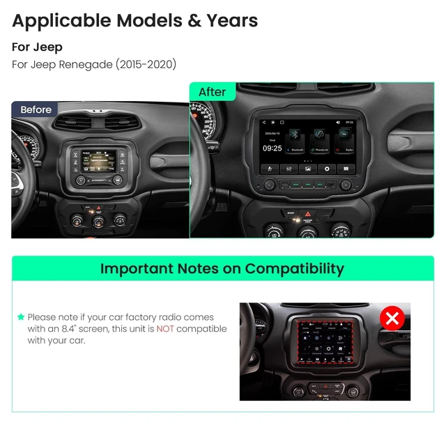 Alt view image 2 of 5 - XTRONS 9" Linux Car Stereo Jeep Renegade 2015-2020, CarPlay Android Auto