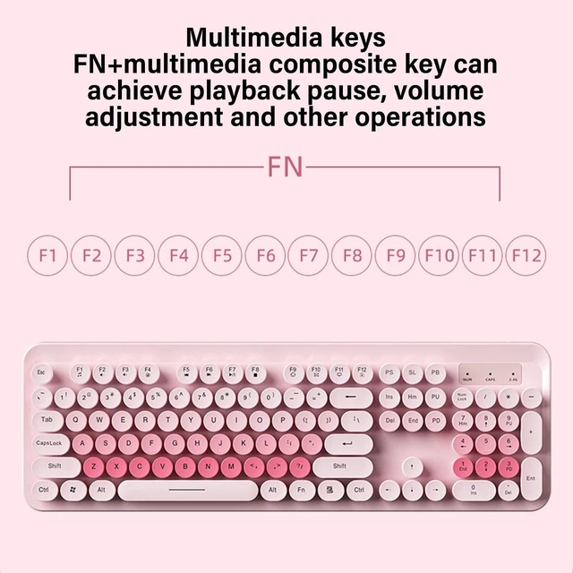 Alt view image 5 of 5 - EBTOOLS Wireless Keyboard and Mouse Combo, 2.4GHz Plug and Play with Retro Round Keycaps and Quiet Clicks, Numeric Keypad and Multimedia Hotkeys, Compatible with PC Laptop Desktop (Pink)