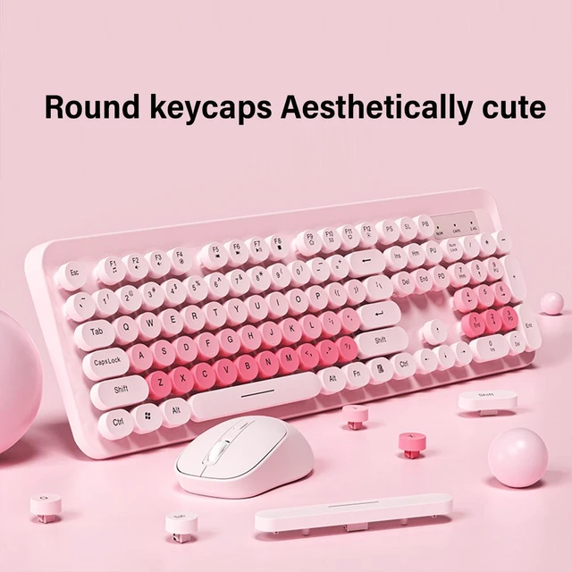 Alt view image 4 of 5 - EBTOOLS Wireless Keyboard and Mouse Combo, 2.4GHz Plug and Play with Retro Round Keycaps and Quiet Clicks, Numeric Keypad and Multimedia Hotkeys, Compatible with PC Laptop Desktop (Pink)