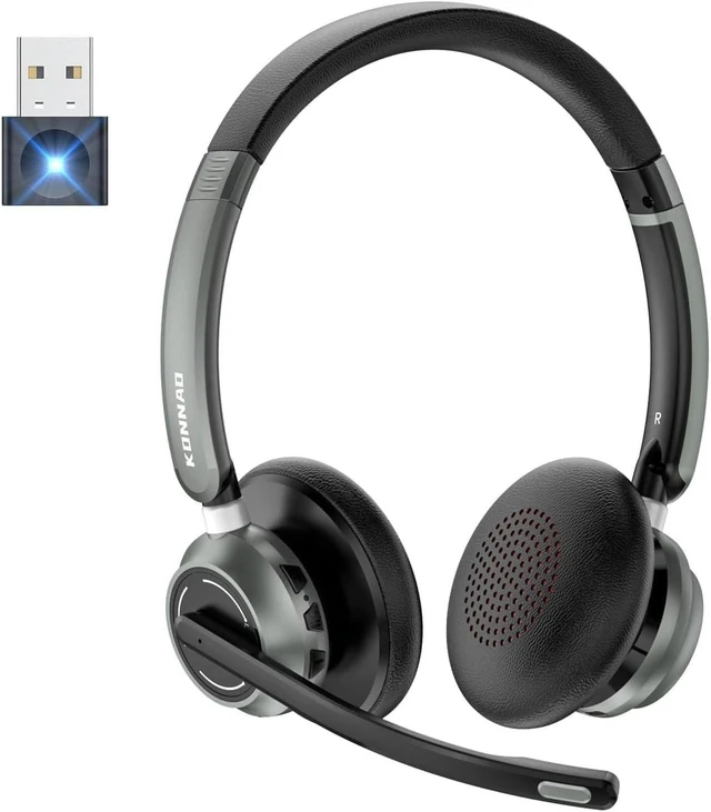 Main image of KONNAO Wireless Headset with Microphone, 2025 New V5.3 Headset with USB Dongle, Computer Headphones QCC3034 CVC8.0 Noise Cancelling Technology & 30H Worktime, Mute Button for Home Office Skype