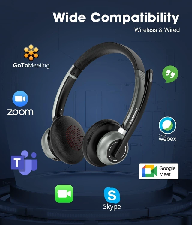 Alt view image 4 of 5 - KONNAO Wireless Headset with Microphone, 2025 New V5.3 Headset with USB Dongle, Computer Headphones QCC3034 CVC8.0 Noise Cancelling Technology & 30H Worktime, Mute Button for Home Office Skype