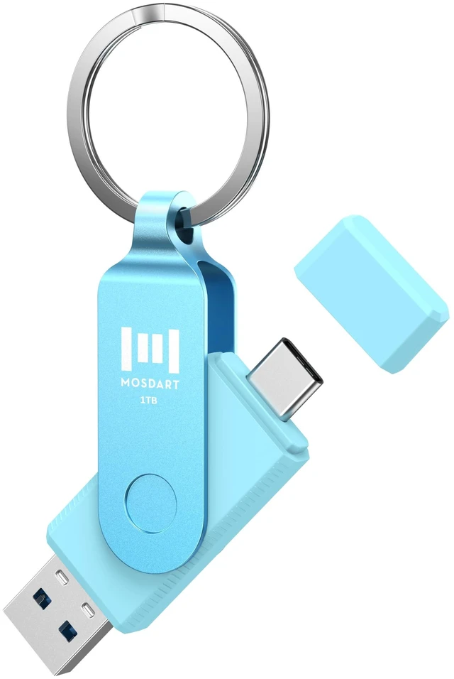 Main image of MOSDART 1TB USB C and A 3.2 150MB/s Dual Flash Drive with Keychain, Blue