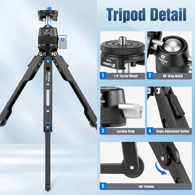 Alt view image 2 of 5 - LEOFOTO 9.84" Aluminum Table Tripod with Ball Head for Camera, 360 Rotation Desktop Tripod with 1/4" Screw for Phone Adaptor/Projector/Sport Camera, Max Load 11lb