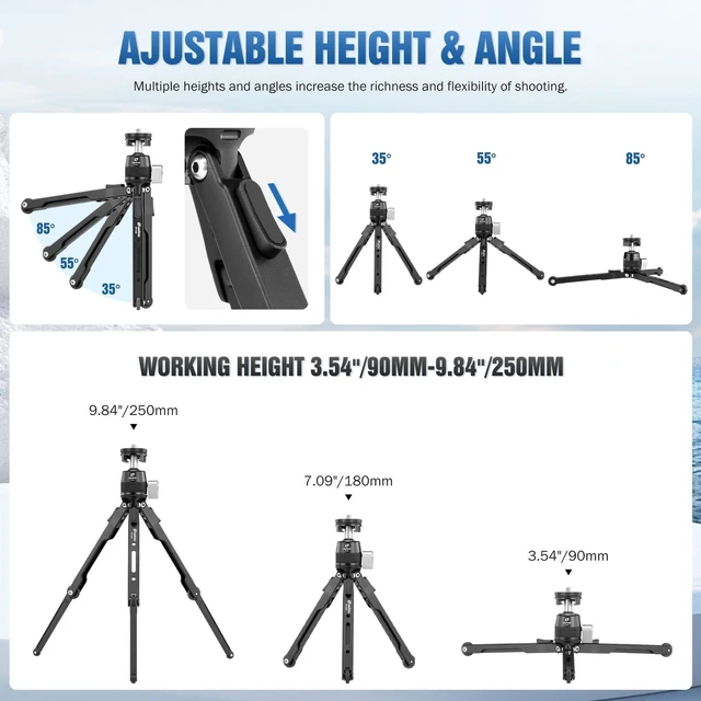 Alt view image 3 of 5 - LEOFOTO 9.84" Aluminum Table Tripod with Ball Head for Camera, 360 Rotation Desktop Tripod with 1/4" Screw for Phone Adaptor/Projector/Sport Camera, Max Load 11lb