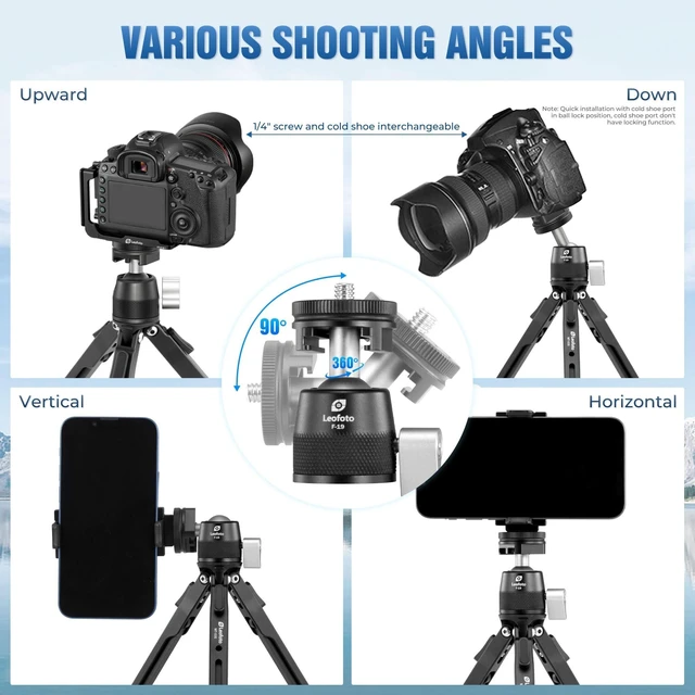 Alt view image 5 of 5 - LEOFOTO 9.84" Aluminum Table Tripod with Ball Head for Camera, 360 Rotation Desktop Tripod with 1/4" Screw for Phone Adaptor/Projector/Sport Camera, Max Load 11lb