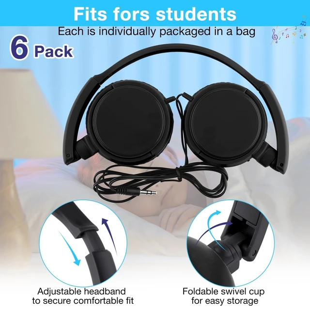 Alt view image 2 of 5 - Yunsailing 6 Pack Classroom Headphones Bulk, Wired Headphones,Black