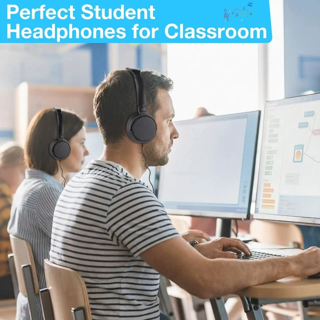 Alt view image 4 of 5 - Yunsailing 6 Pack Classroom Headphones Bulk, Wired Headphones,Black