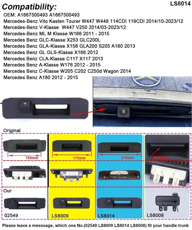 Alt view image 2 of 5 - HD Auto Trunk Handle Rear View Reversing Camera Compatible with Mercedes-Benz C117 W205 R172 W172 W222 C180 C200 C220 C400 W204 E350 E320 E400 E300 E450 S213 C207/C63 E43 E53/S63 S450 S560/V W Golf 6