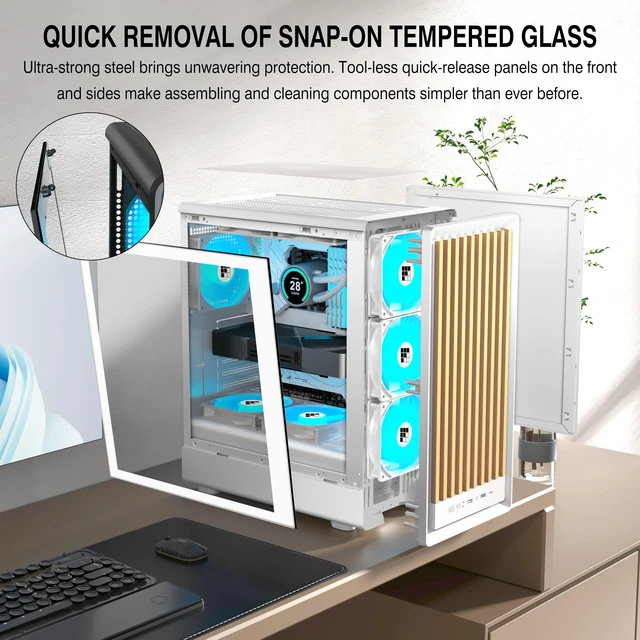 Alt view image 2 of 5 - FOIFKIN M1 PC Case - Walnut Front pane Pre-Installed 4 PWM ARGB Fan, ATX Mid-Tower Computer case, Gaming PC Case, 240MM RAD Support, Type-C, FOIFKIN (White Walnut)