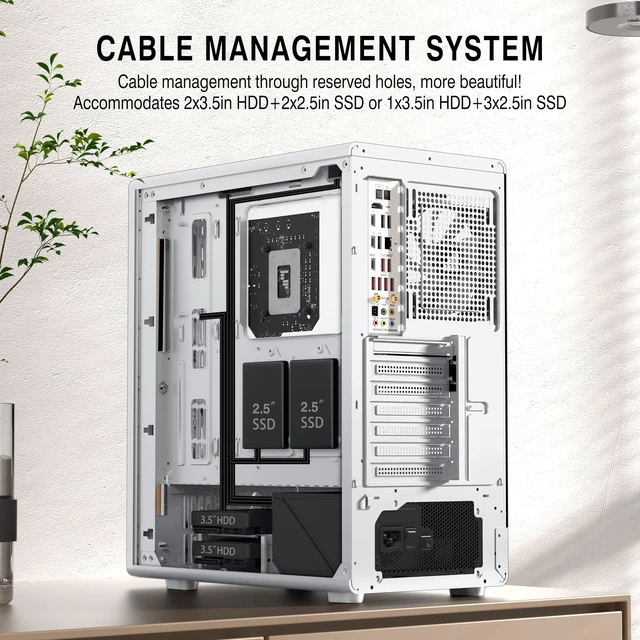 Alt view image 5 of 5 - FOIFKIN M1 PC Case - Walnut Front pane Pre-Installed 4 PWM ARGB Fan, ATX Mid-Tower Computer case, Gaming PC Case, 240MM RAD Support, Type-C, FOIFKIN (White Walnut)