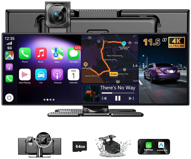 Main image of Carplay Screen for Car 11.5" Largest HD Screen for Carplay & Android Auto Car Stereo with 4K Dash Cam 1080P Backup Camera, GPS Navigation/Bluetooth/Mirror Link/Voice Control/AUX/FM/Siri