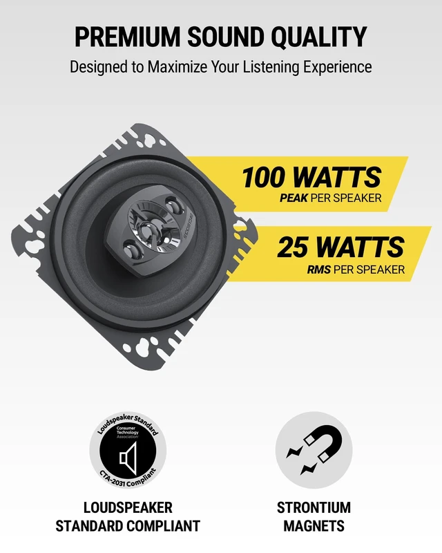 Alt view image 2 of 5 - Scosche HD4604A-WM1SD 4"x6" HD 4-Way Full Range Replacement Car Door Speakers for Enhanced Stereo Audio Systems 100 Watts Max 1 Pair of Car Speakers