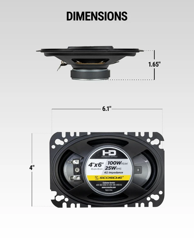 Alt view image 5 of 5 - Scosche HD4604A-WM1SD 4"x6" HD 4-Way Full Range Replacement Car Door Speakers for Enhanced Stereo Audio Systems 100 Watts Max 1 Pair of Car Speakers