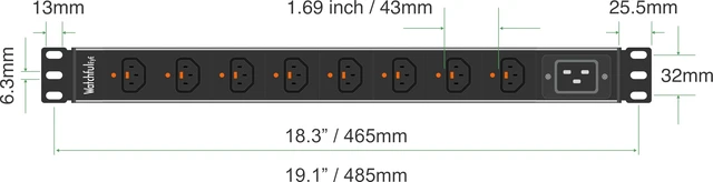 Alt view image 4 of 5 - WatchfulEyE WTH-CS/PDU-C13-E Locking (US121055E) Heavy Duty Metal 1U Rack Mount PDU, Inlet C20 20A 120/240V Open end (Without Extension Cord), Outlet C13 Locking x8 Ports
