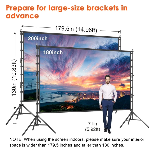 Alt view image 3 of 5 - Outdoor Projector Screen with Stand, 200 inch Indoor Movie Screen 16:9 4K Rear Front Portable Projection Screen, Quick Setup Foldable Travel Home Theater Screen with Carry Bag for Backyard Camping