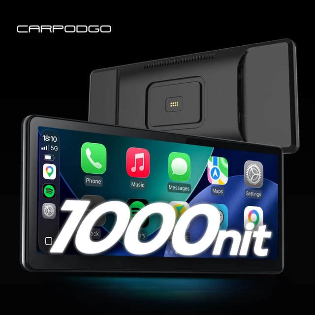 Alt view image 2 of 5 - CarpodGo T4 Plus 10.9" 1000-Nit 60fps Portable CarPlay Screen for Car,Wireless Apple Car Play & Android Auto,Full HD Touchscreen,Fits Cars Trucks & RVs,Magnetic Quick-Release Mount with Pogo-Pi
