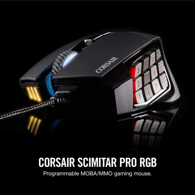 Alt view image 2 of 5 - Corsair Scimitar Pro RGB Optical MMO Gaming Mouse (16,000 DPI Optical Sensor, 12 Programmable Side Buttons, 4-Zone RGB Multicolour Lighting, On-Board Storage) - Black