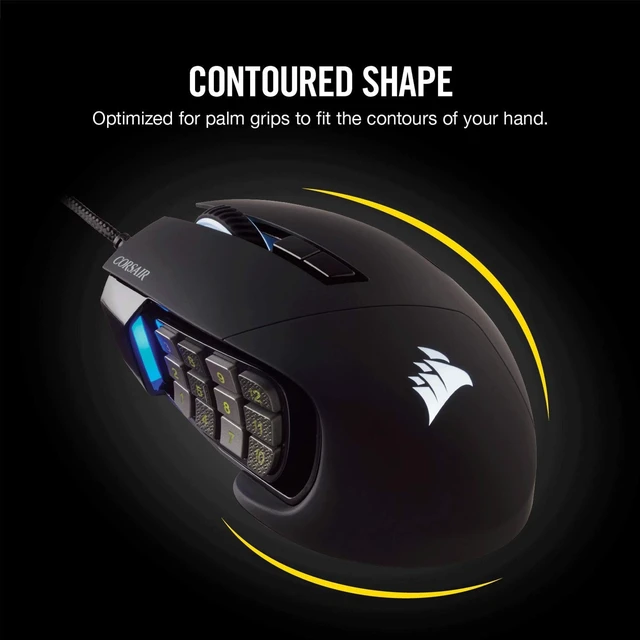 Alt view image 5 of 5 - Corsair Scimitar Pro RGB Optical MMO Gaming Mouse (16,000 DPI Optical Sensor, 12 Programmable Side Buttons, 4-Zone RGB Multicolour Lighting, On-Board Storage) - Black