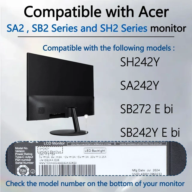 Alt view image 3 of 5 - SB242Y VESA Adapter Compatible with Acer SA2,SB2 and SH2 Series Monitor