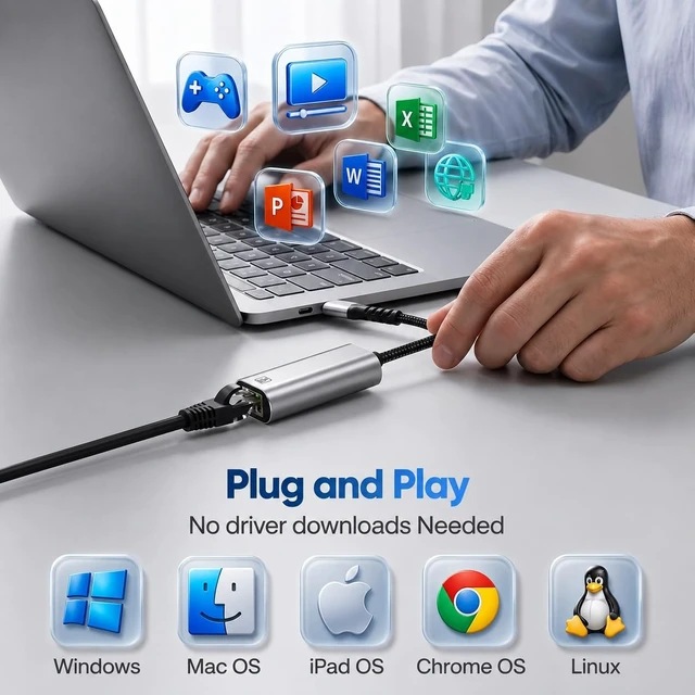 Alt view image 3 of 5 - USB C to Ethernet Adapter 2.5Gb, Aluminum USB-C Ethernet Adapter for Laptop 2.5Gbps High Speed, RTL8156BG, 1G to 2.5G Upgrade, USB-C to RJ45, Thunderbolt 4/3, Windows, MacBook Air/Pro, iPad OS