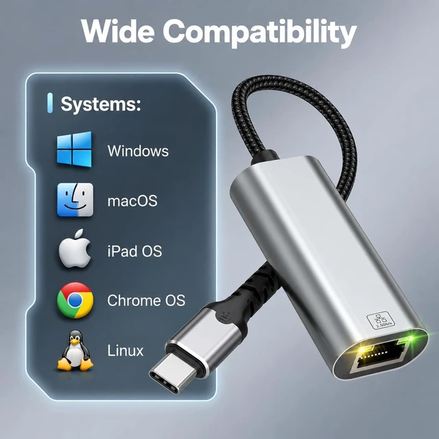 Alt view image 4 of 5 - USB C to Ethernet Adapter 2.5Gb, Aluminum USB-C Ethernet Adapter for Laptop 2.5Gbps High Speed, RTL8156BG, 1G to 2.5G Upgrade, USB-C to RJ45, Thunderbolt 4/3, Windows, MacBook Air/Pro, iPad OS