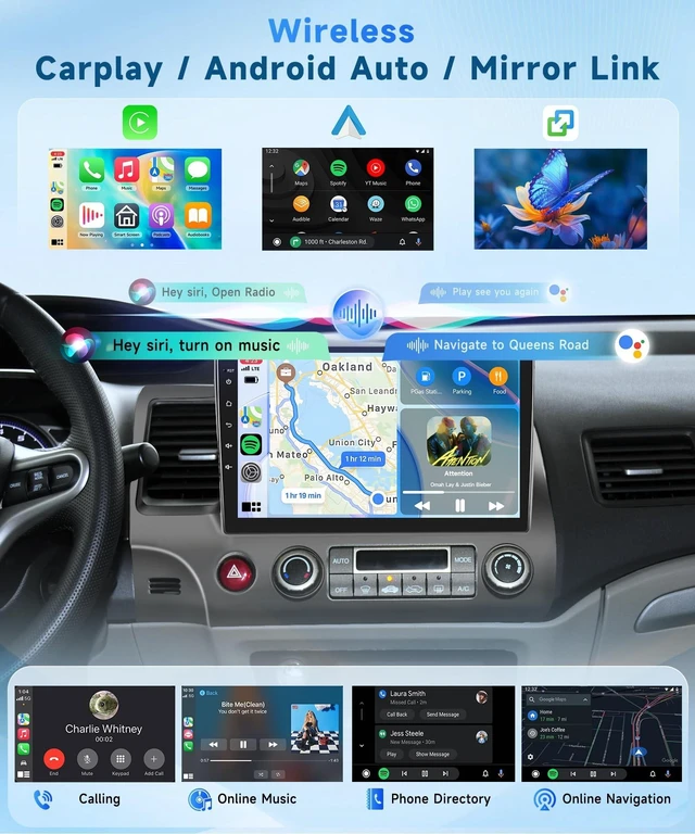 Alt view image 4 of 5 - Podofo 8Core 6G 128G Car Radio for Honda Civic 2006-2011 Wireless Carplay