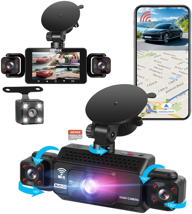 Main image of 4 Channel Dash Cam 360 View 5G WiFi & APP Control, GEMEK 2K Front and Rear Inside, Left Right Dash Camera for Cars Free 64GB TF Card, G-Sensor, Night Vision, 24H Parking Mode