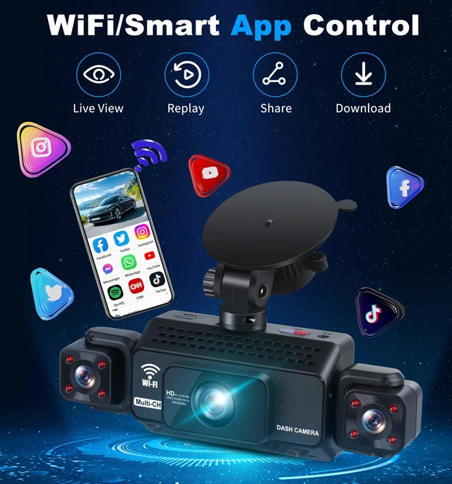 Alt view image 4 of 5 - 4 Channel Dash Cam 360 View 5G WiFi & APP Control, GEMEK 2K Front and Rear Inside, Left Right Dash Camera for Cars Free 64GB TF Card, G-Sensor, Night Vision, 24H Parking Mode