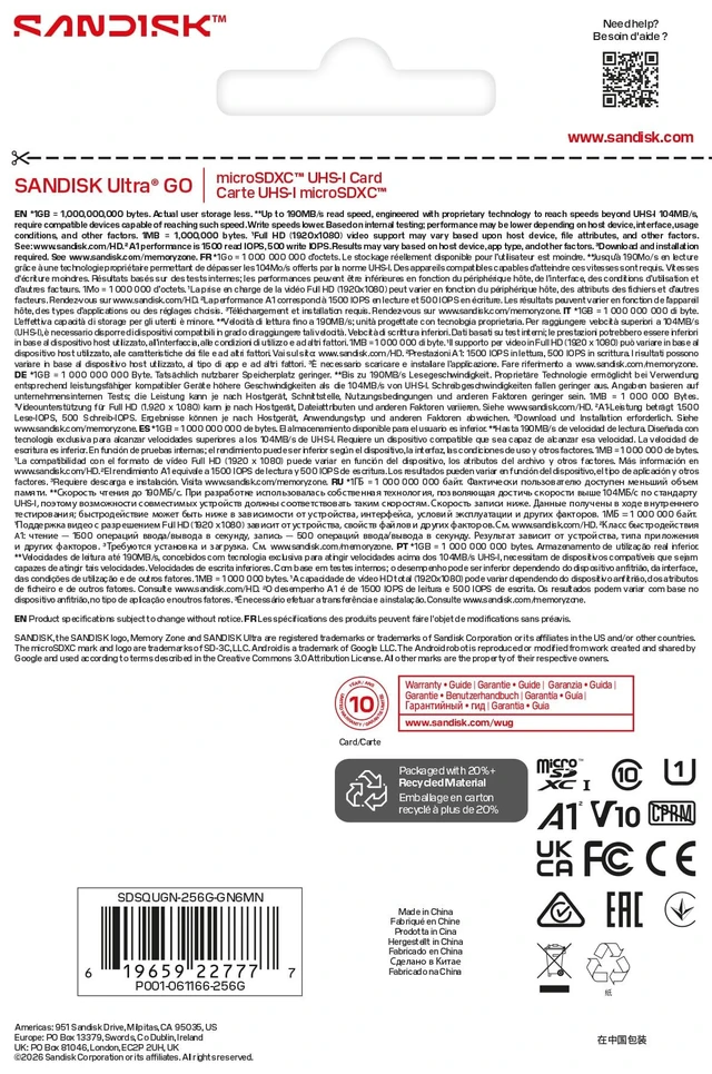 Alt view image 4 of 4 - SanDisk 256 GB Class 10/UHS-I (U1) microSDXC