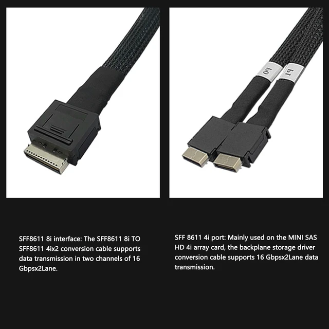 Alt view image 3 of 5 - OCULINK SFF 8611 8i to 2xSFF 8611 4i Cable: 16Gbps SAS 3.0 4.0 Tinned Copper Wire Data Active Cable for PCI E Expansion Cards Data Center Servers, 50cm