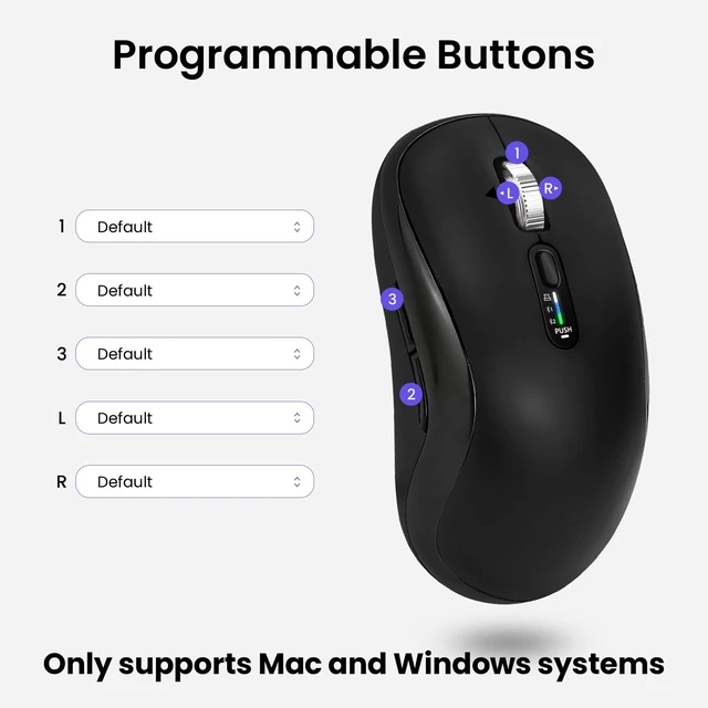 Alt view image 5 of 5 - INFINMIND Wireless Bluetooth Mouse with 5 Programmable Buttons, Multi-Device, 4-Way Navigation Scroll, 5 Level DPI, Quiet Click Mice Compatible with Computer, Laptop, PC, iPad, Tablet, MacBook.