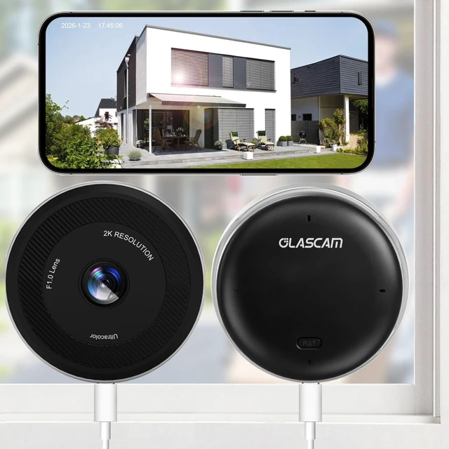 Main image of GLASCAM Window Camera 2-Pack for Home Security, 2K 3MP Indoor Security Camera with WiFi 6 Dual Band 2.4/5.8GHz, UltraColor Night Vision, AI Human Detection, 24/7 Recording, Glass Mount No Drill