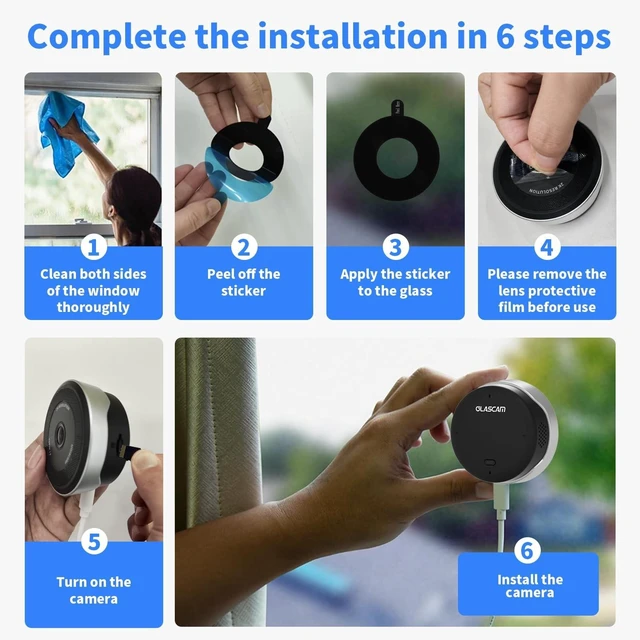 Alt view image 2 of 5 - GLASCAM Window Camera 2-Pack for Home Security, 2K 3MP Indoor Security Camera with WiFi 6 Dual Band 2.4/5.8GHz, UltraColor Night Vision, AI Human Detection, 24/7 Recording, Glass Mount No Drill